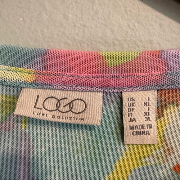 LOGO Colorful Artsy Button-Up Mesh Shirt Long Sleeve Pastel L - Picture 4 of 5